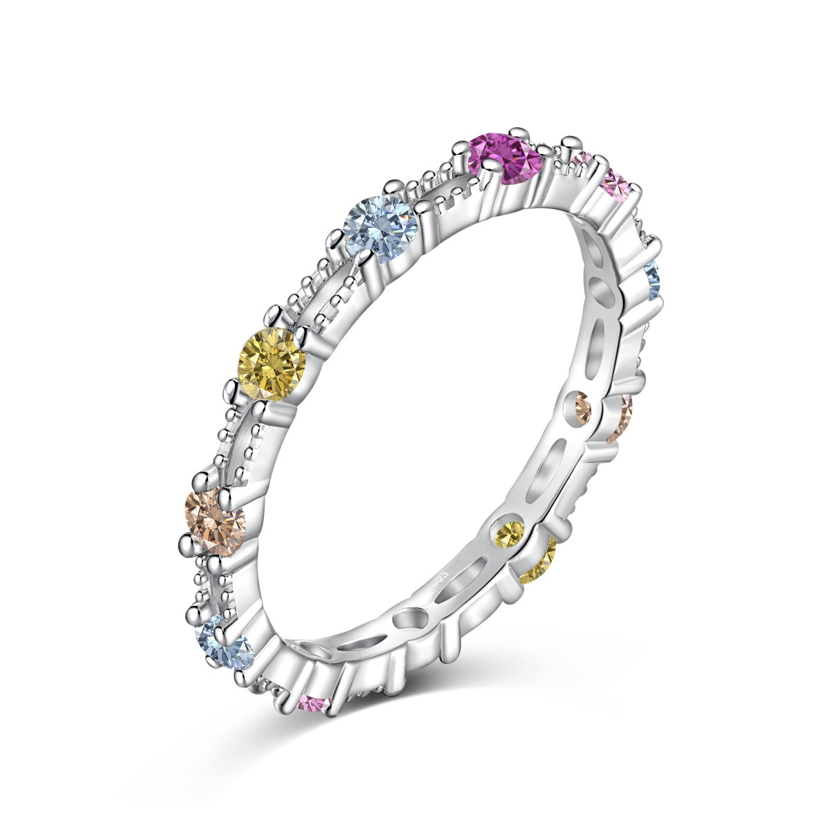 Pomuse Sparkling Colorful Round Cut Tennis Ring