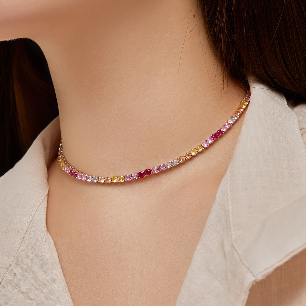 Pomuse Delicate Colorful Tennis Necklace