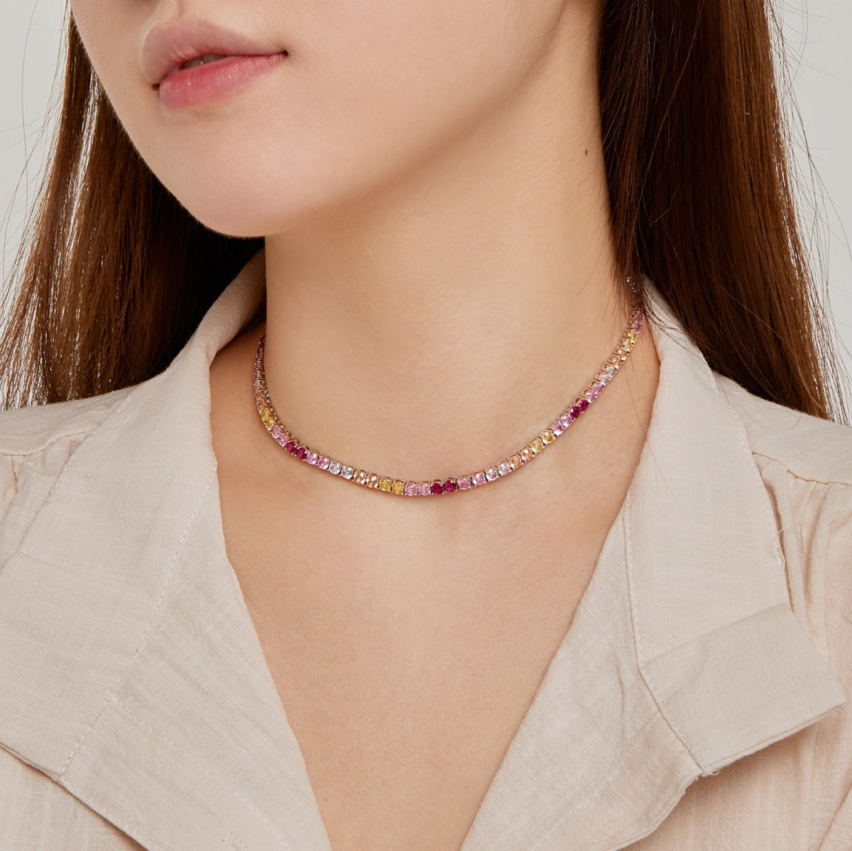 Pomuse Delicate Colorful Tennis Necklace