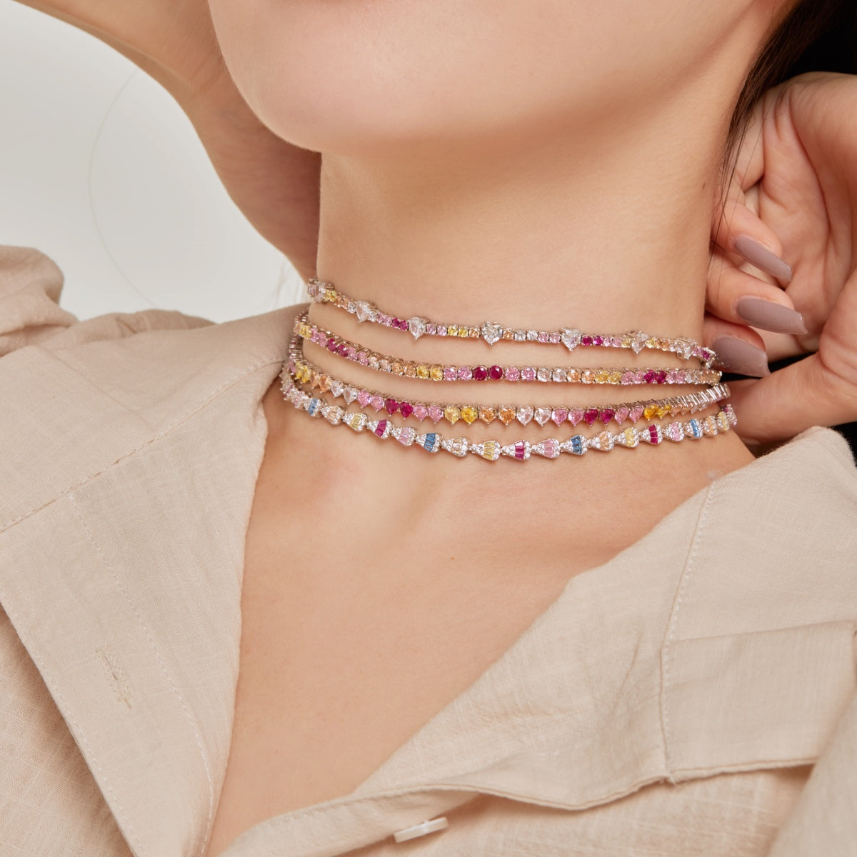 Pomuse Delicate Colorful Tennis Necklace