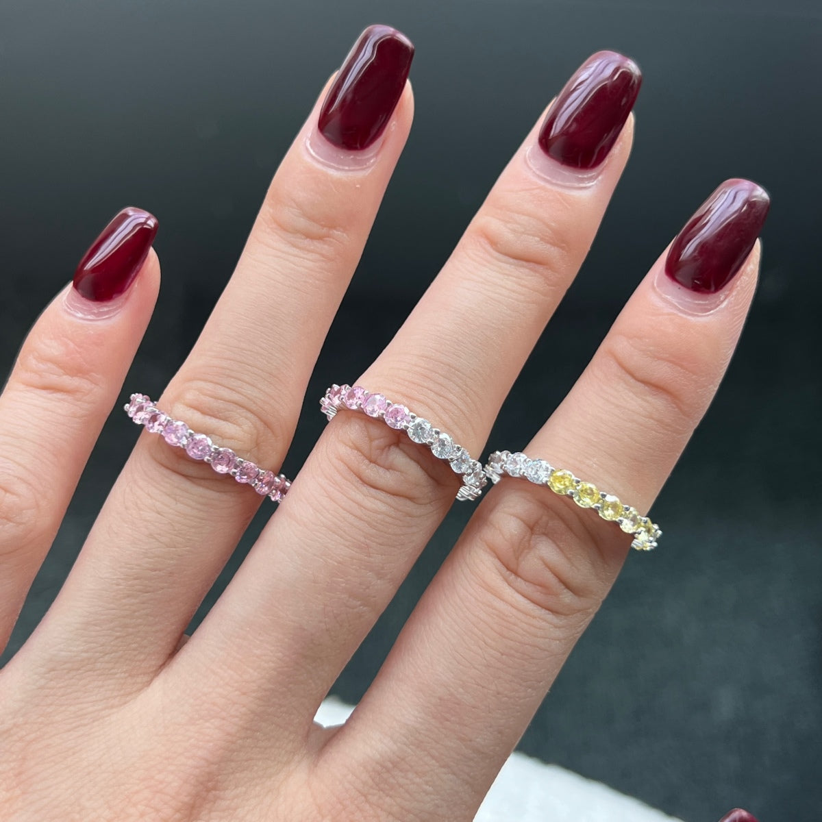 Pomuse Sparkling Round Cut Tennis Ring