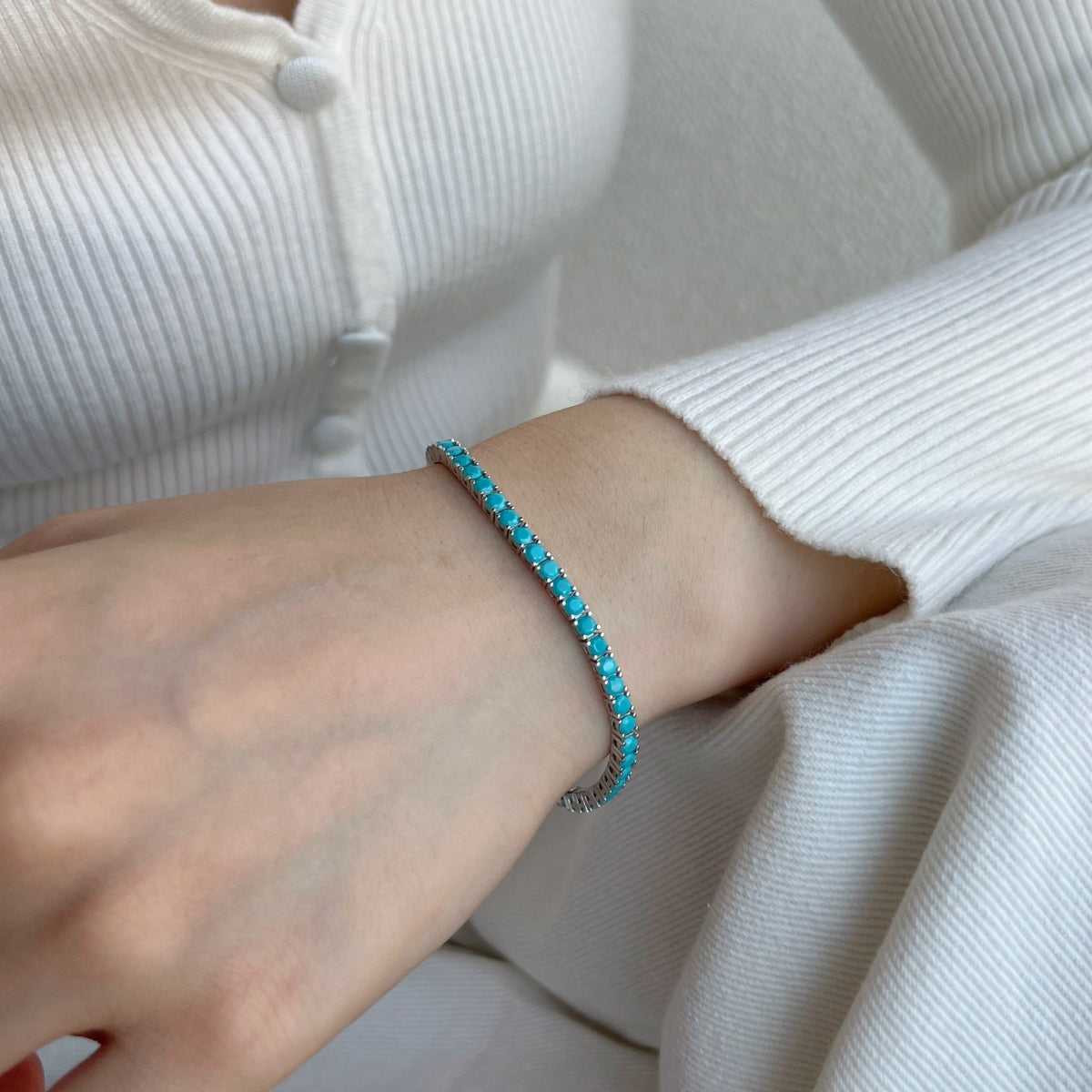 Pomuse Dainty Charming Round Cut Tennis Bracelet