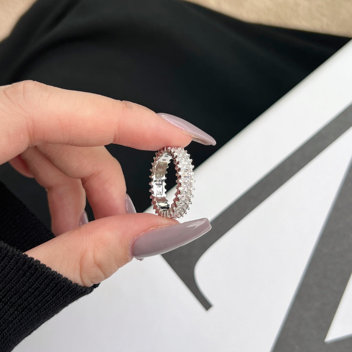 Pomuse Splashy Ornate Emerald Cut Cocktail Ring