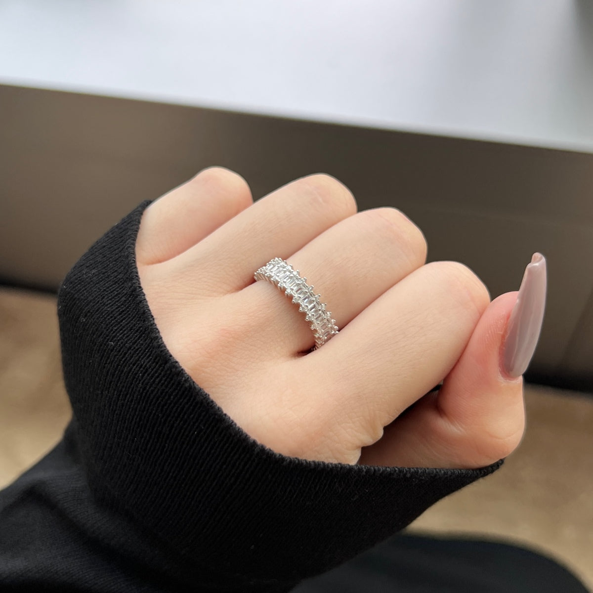 Pomuse Splashy Ornate Emerald Cut Cocktail Ring