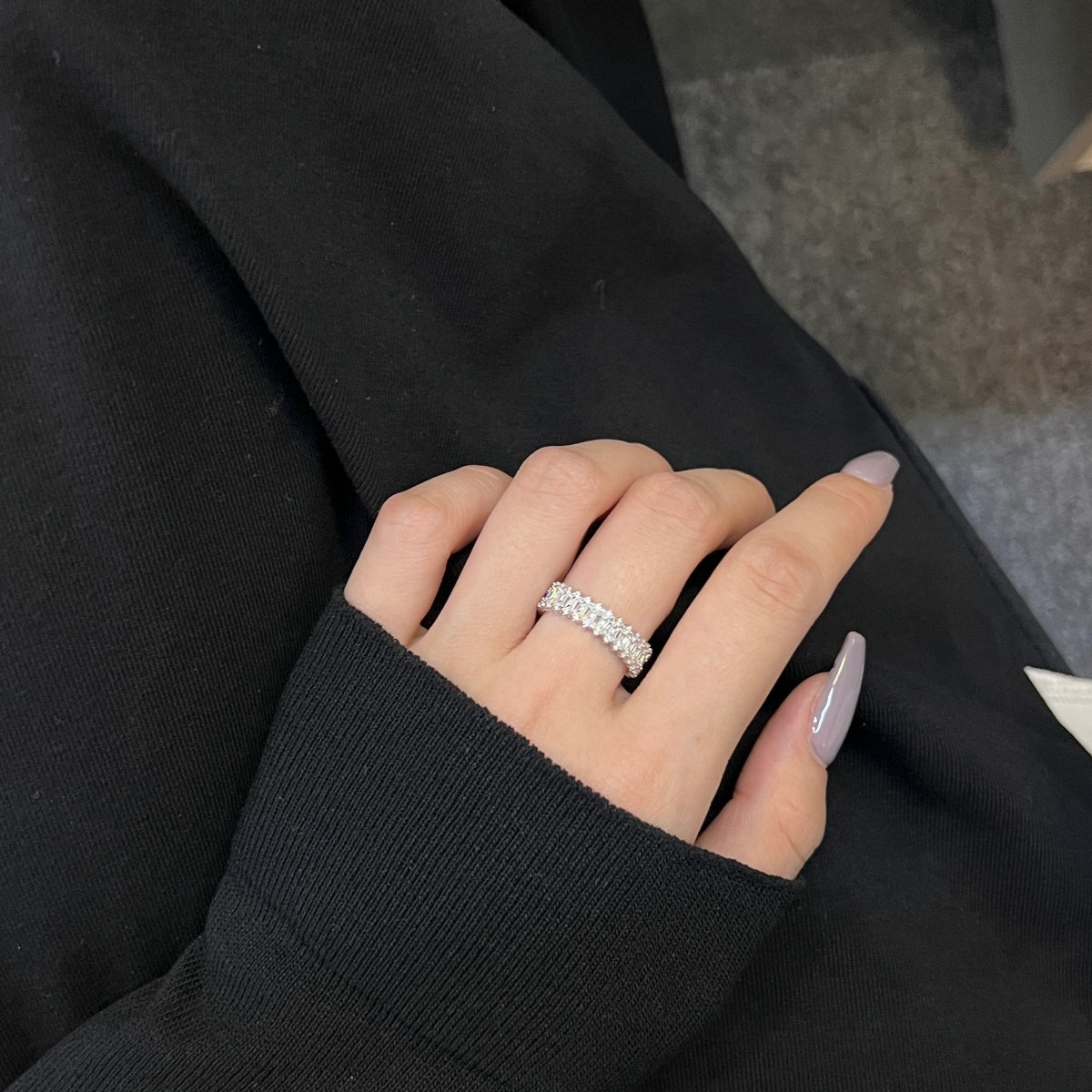 Pomuse Splashy Ornate Emerald Cut Cocktail Ring