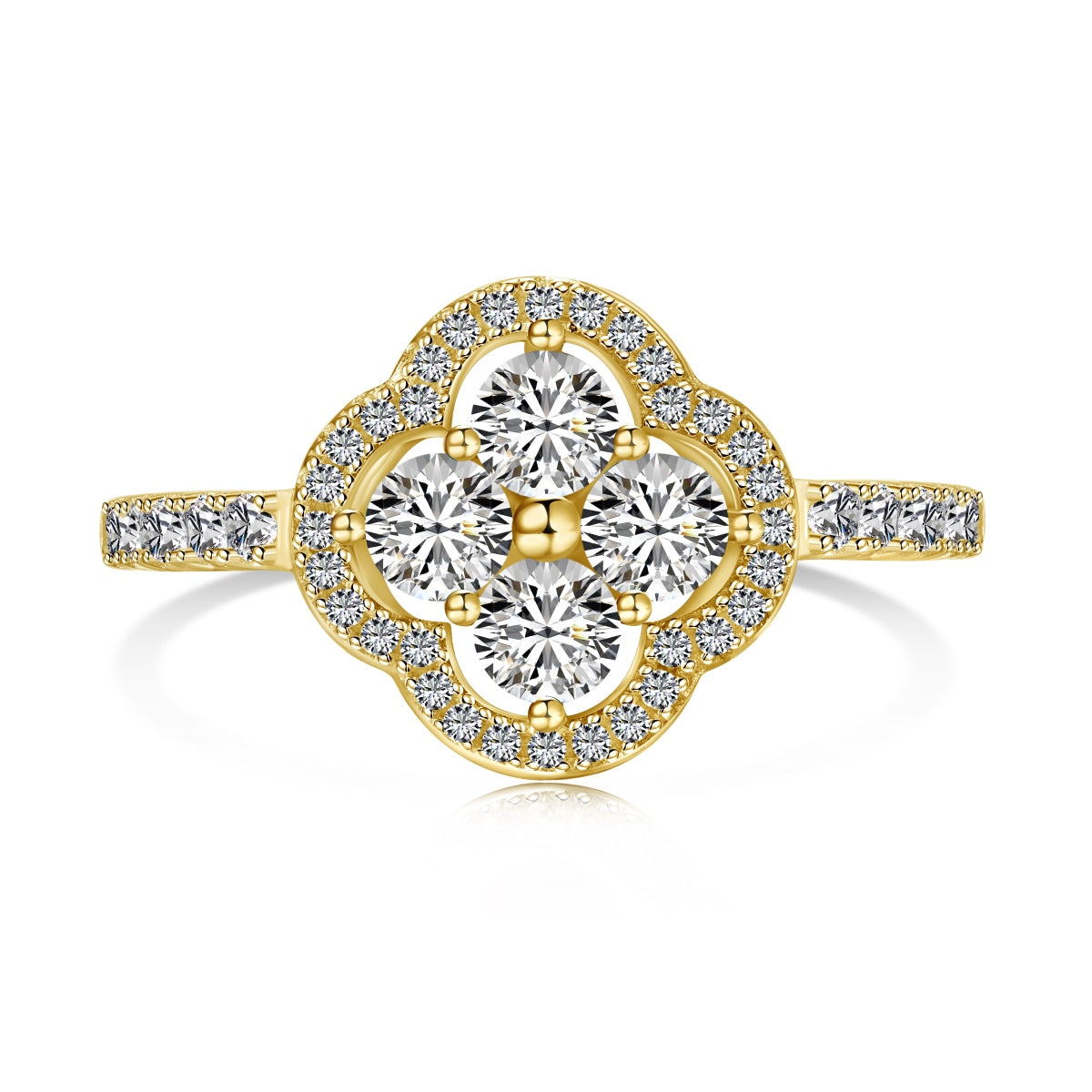 Pomuse – Ring mit vierblättrigem Kleeblatt und Blumendesign