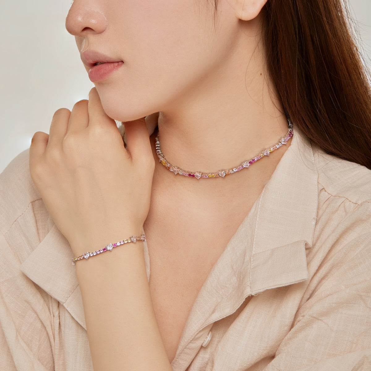 Pomuse Romantic Heart Shape Round Cut Lover Bracelet