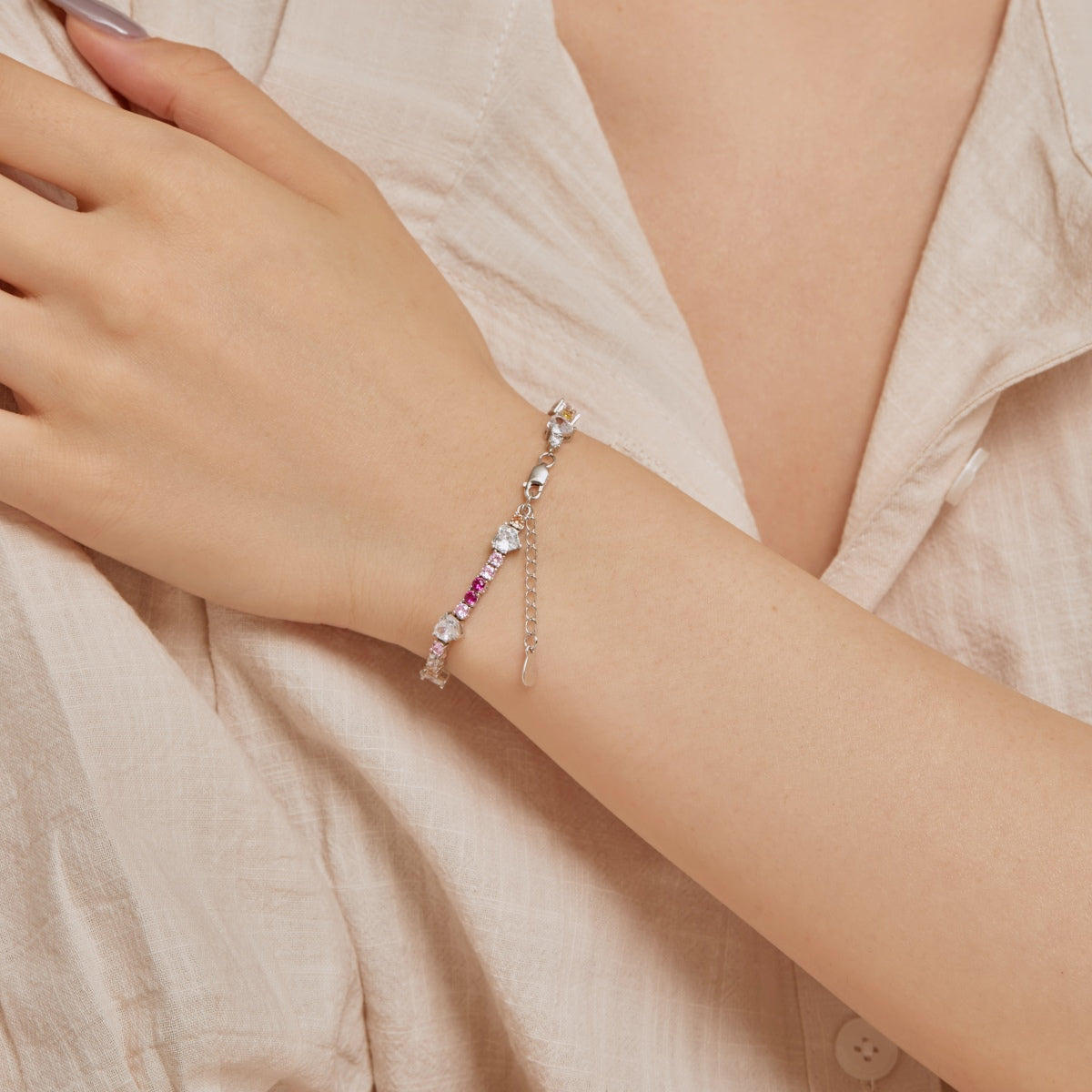 Pomuse Romantic Heart Shape Round Cut Lover Bracelet