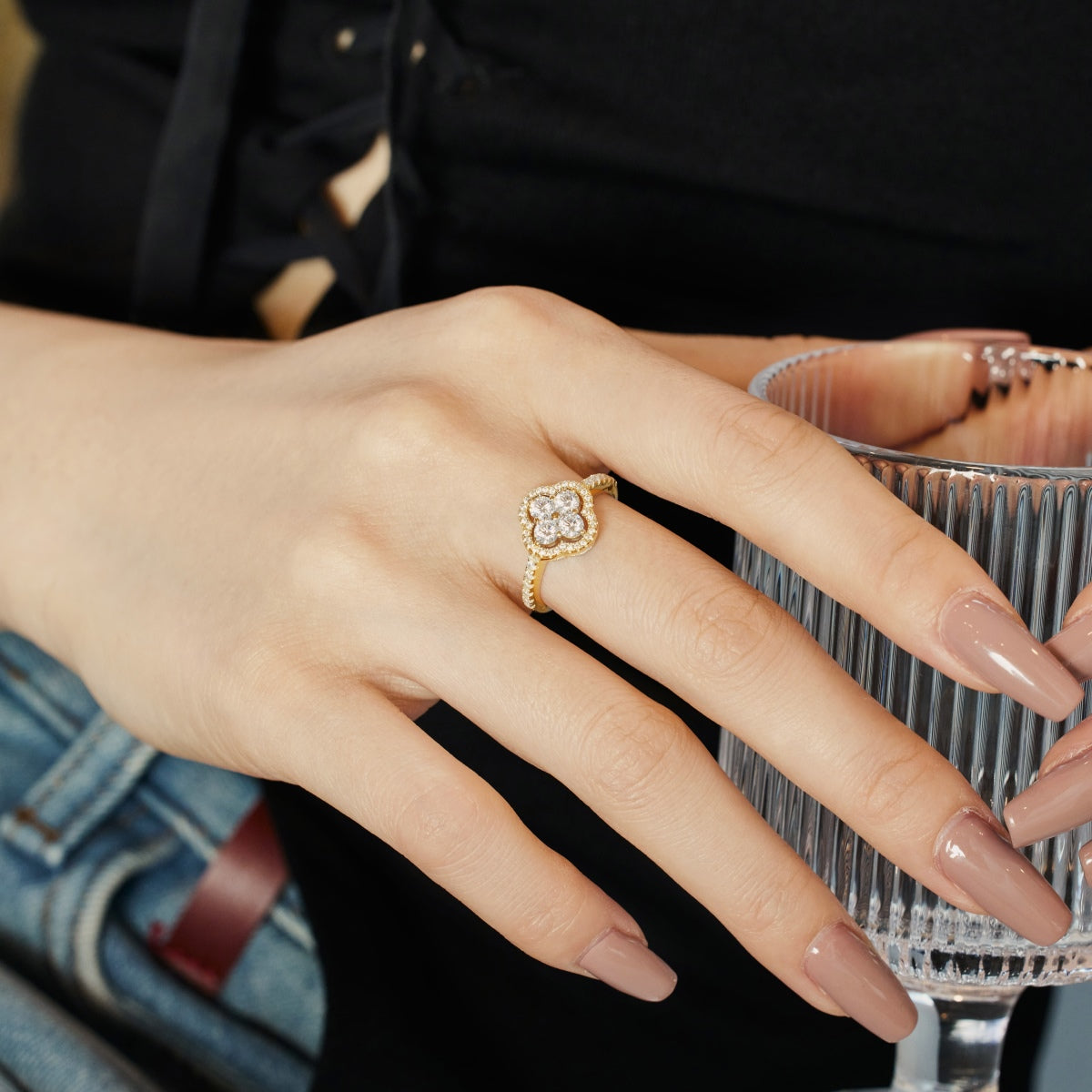 Pomuse Four Leaf Clover Flower Design Ring