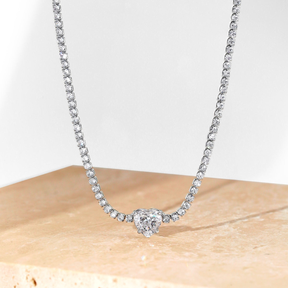 Pomuse 2.0 Carat Sparkling Tennis Heart Cut Necklace