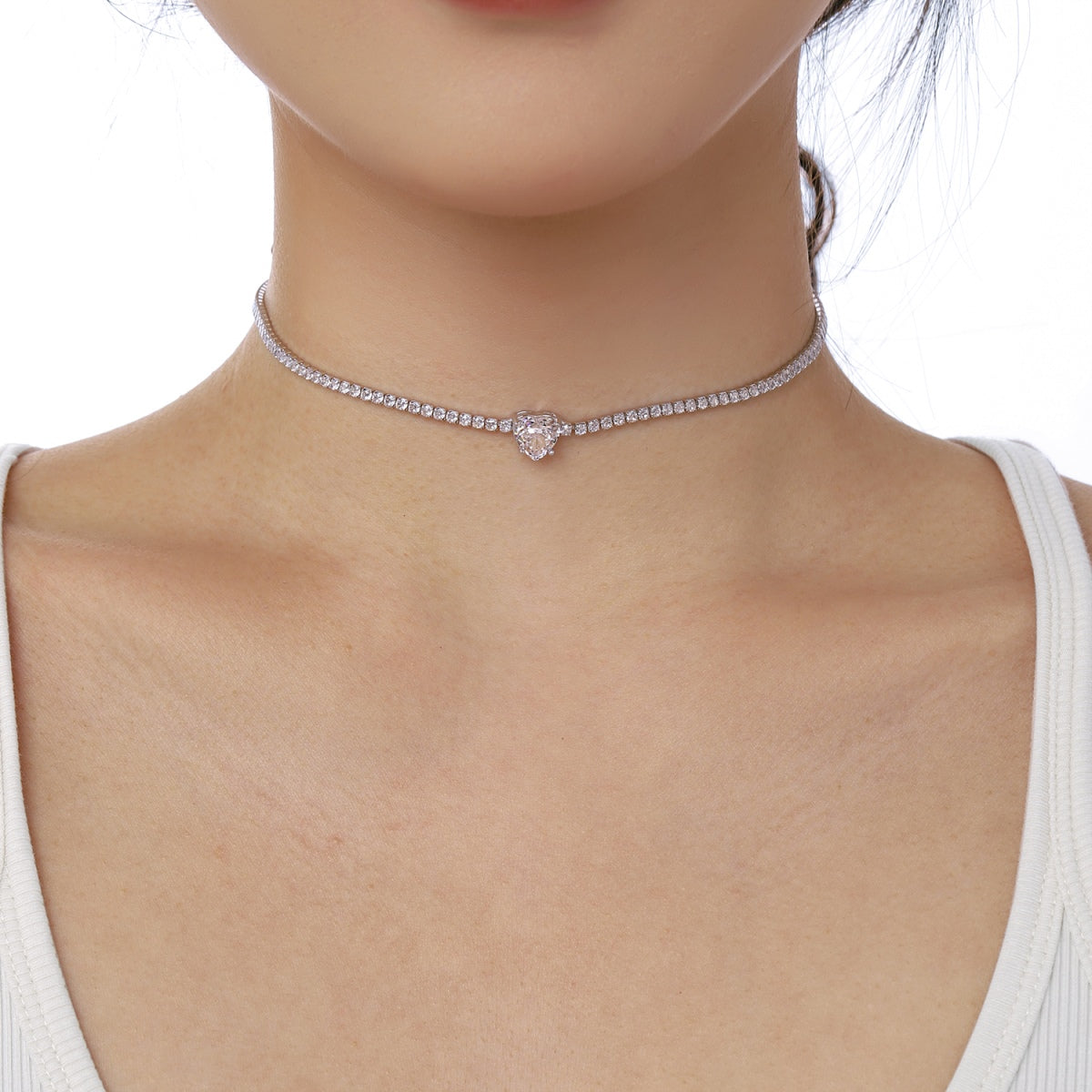 Pomuse 2.0 Carat Sparkling Tennis Heart Cut Necklace