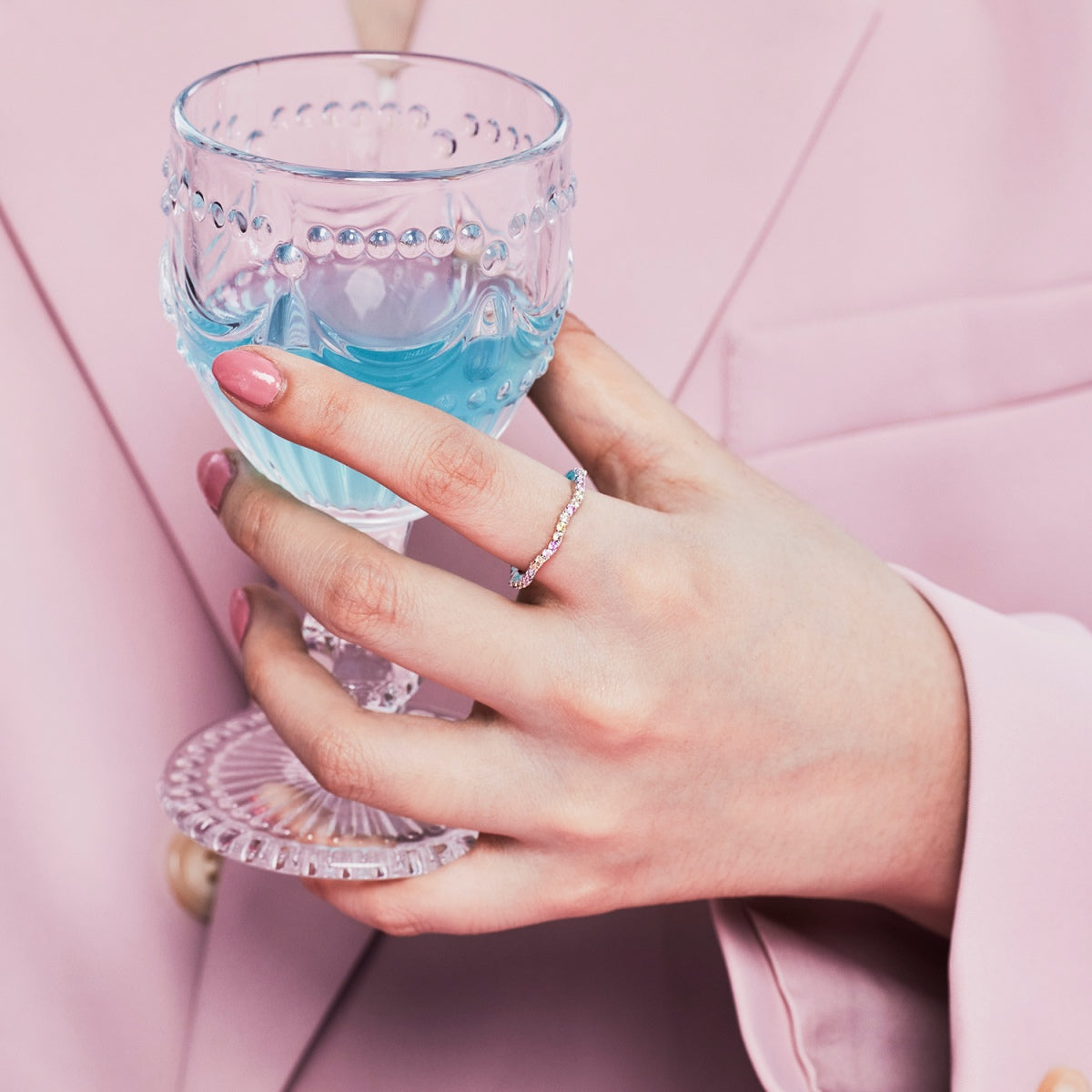 Pomuse Dainty Colorful Round Cut Party Ring