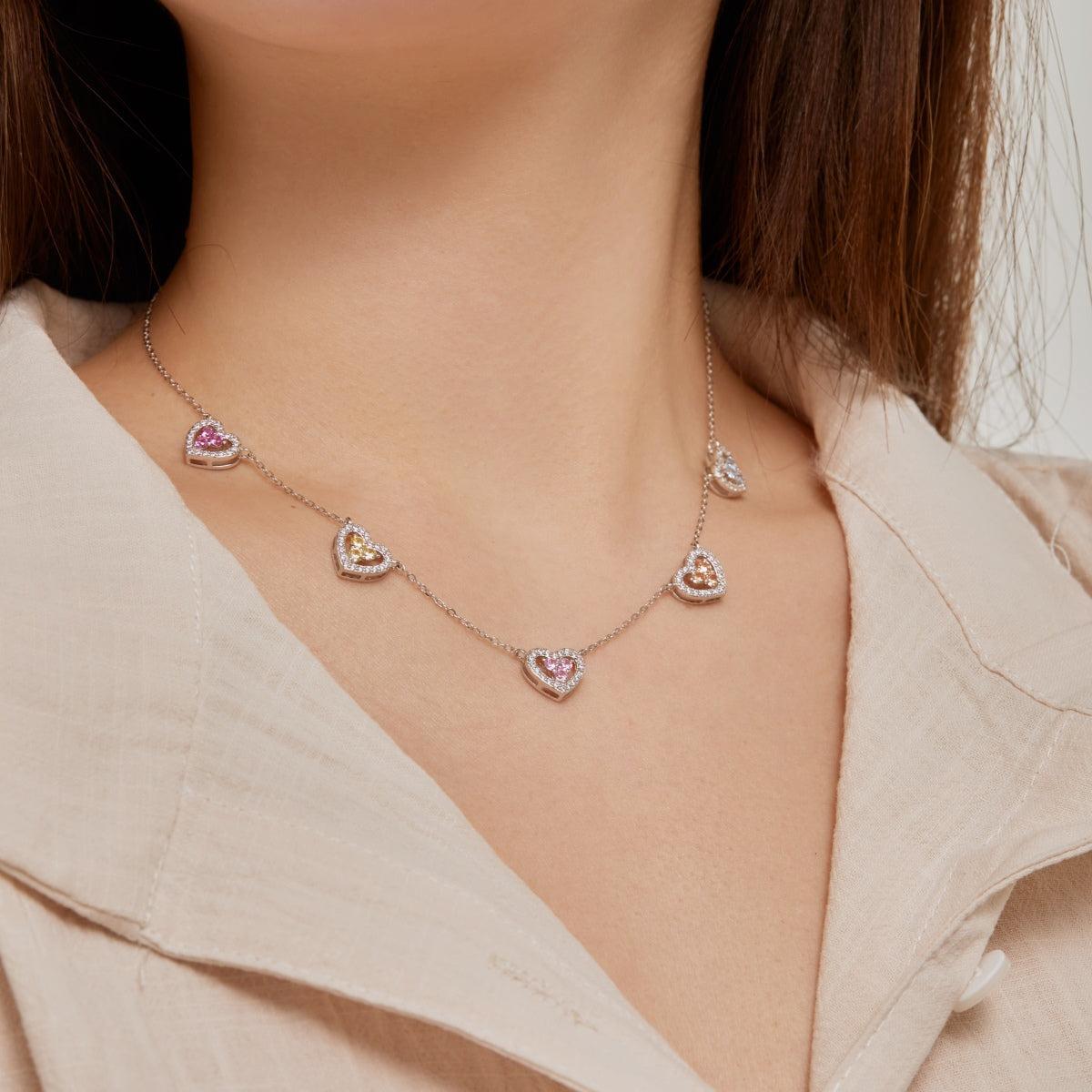 Pomuse Sparkling Five Heart Necklace