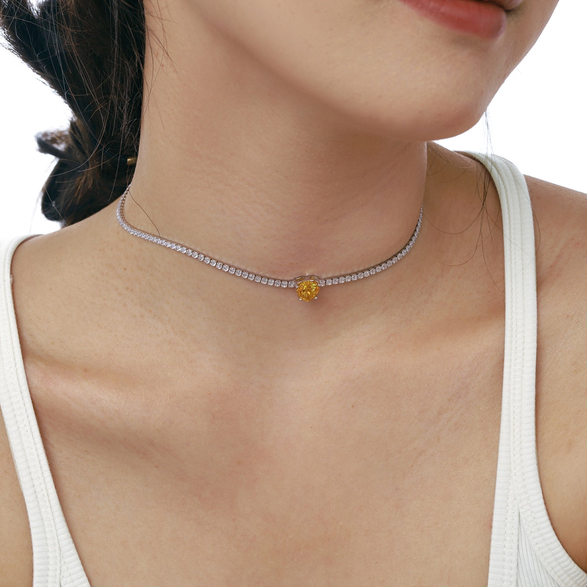 Pomuse 2.0 Carat Sparkling Tennis Heart Cut Necklace