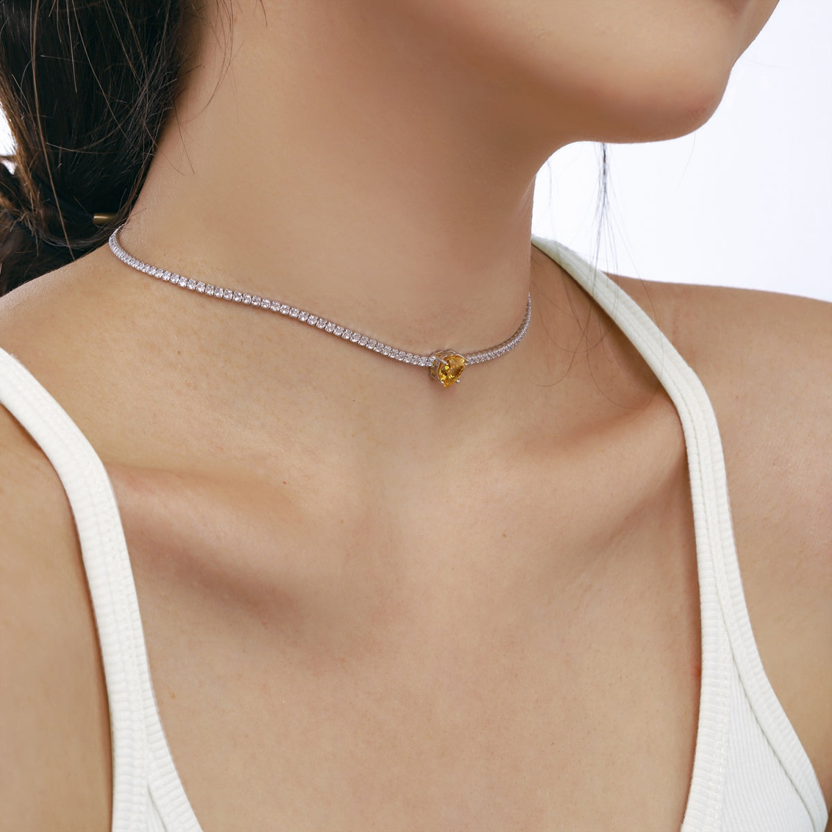 Pomuse 2.0 Carat Sparkling Tennis Heart Cut Necklace