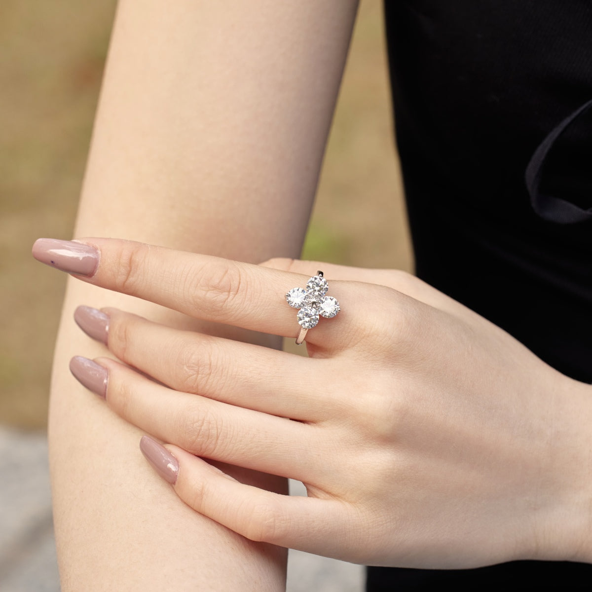 Pomuse Four-Leaf Clover Eight-Pointed Star Ring
