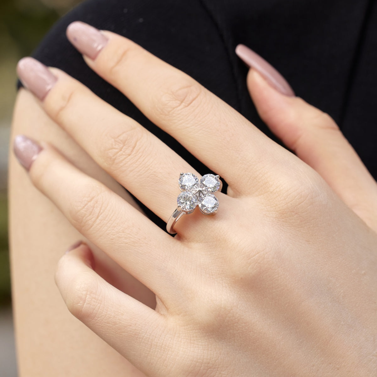 Pomuse Four-Leaf Clover Eight-Pointed Star Ring