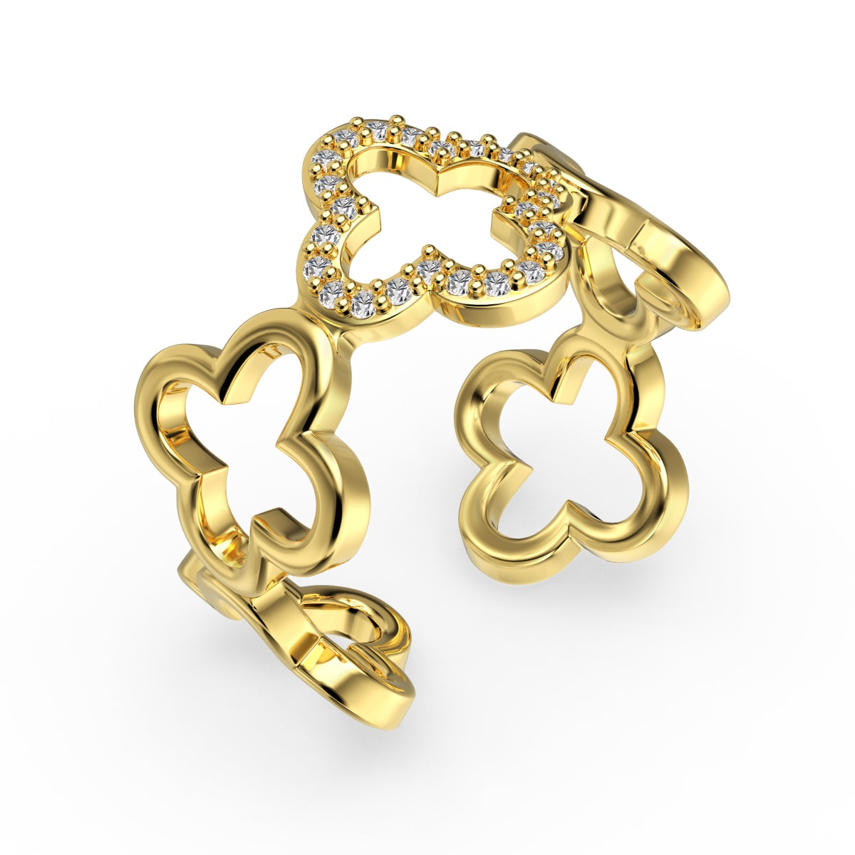 Pomuse Hollow Design Four-Leaf Clover Flower Shape Ring