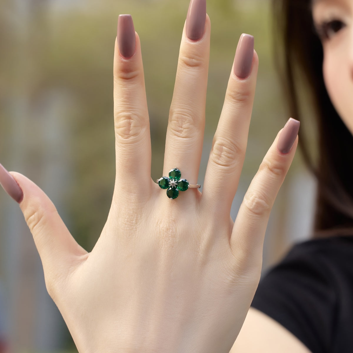 Pomuse Four-Leaf Clover Eight-Pointed Star Ring