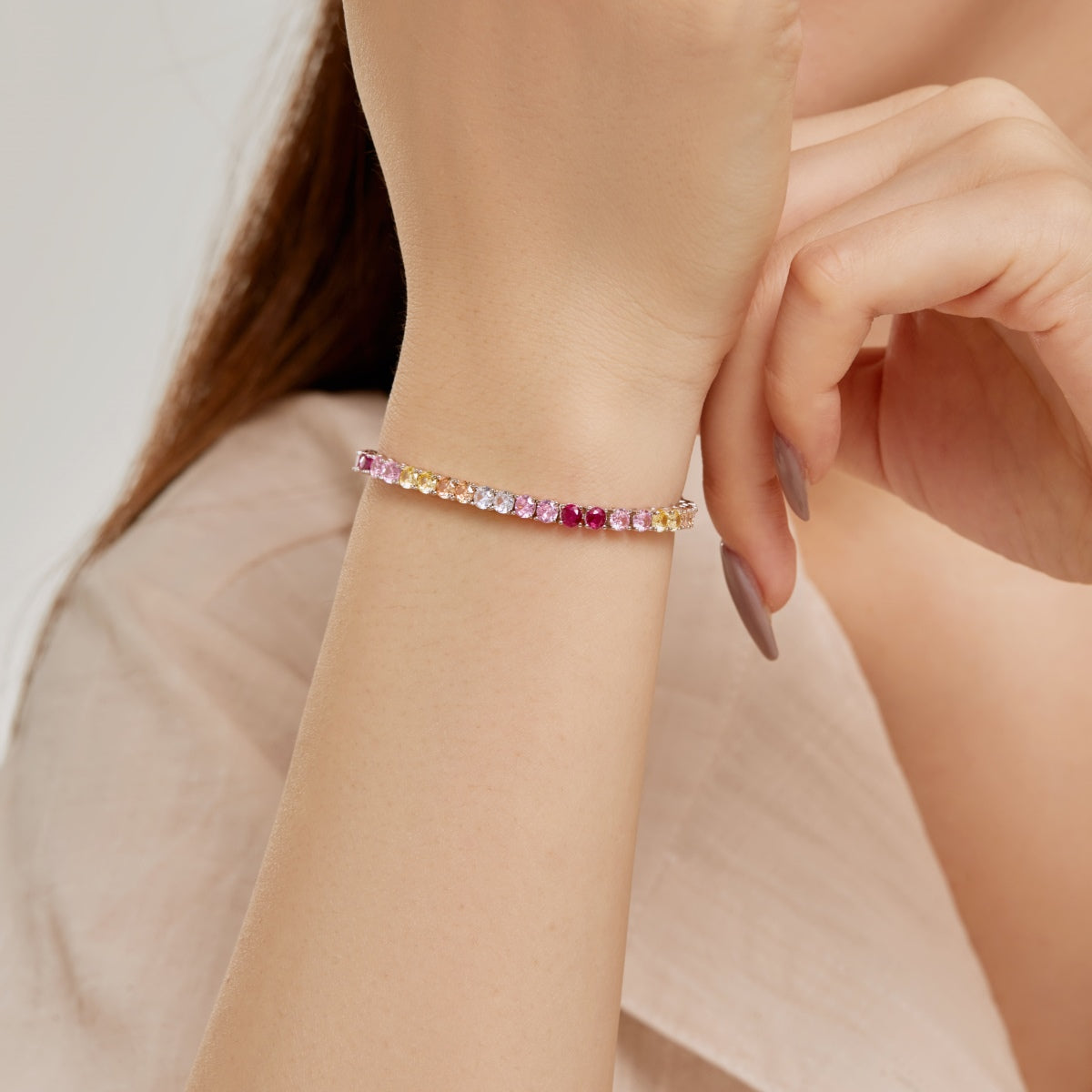 Pomuse Radiant Colorful Round Cut Tennis Bracelet