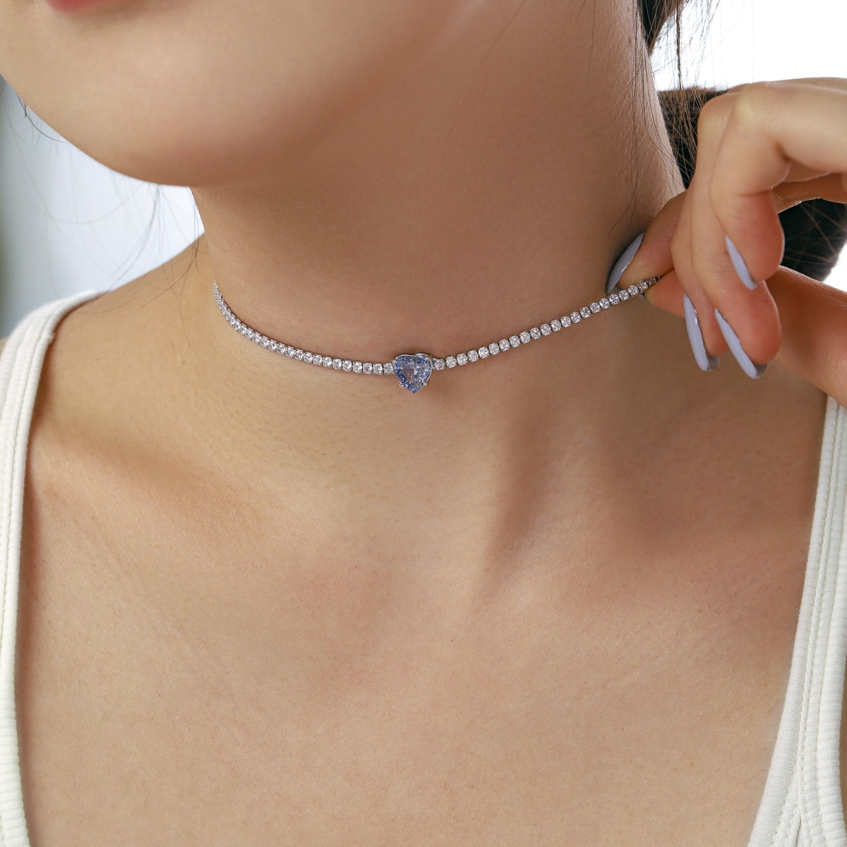 Pomuse 2.0 Carat Sparkling Tennis Heart Cut Necklace