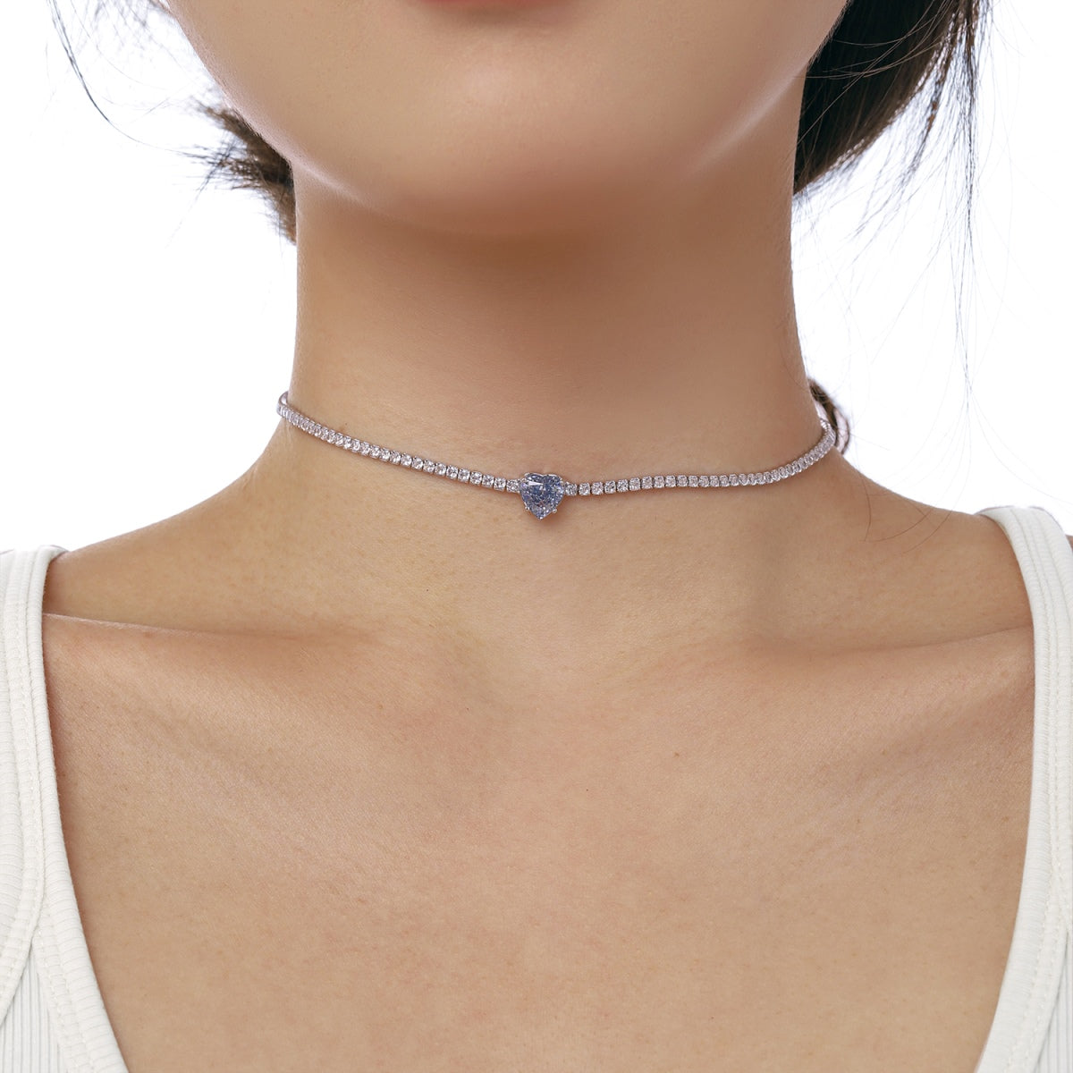 Pomuse 2.0 Carat Sparkling Tennis Heart Cut Necklace
