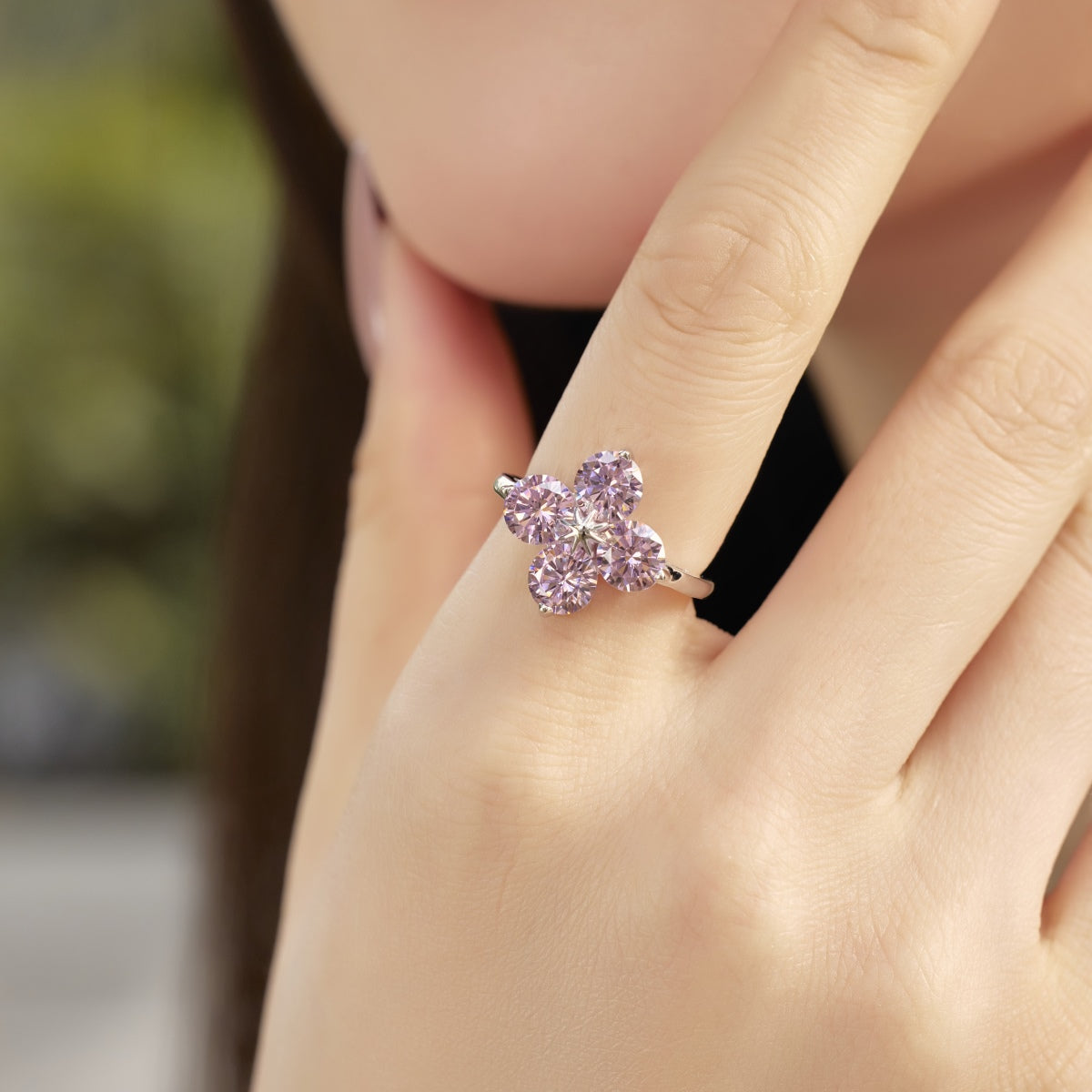 Pomuse Four-Leaf Clover Eight-Pointed Star Ring