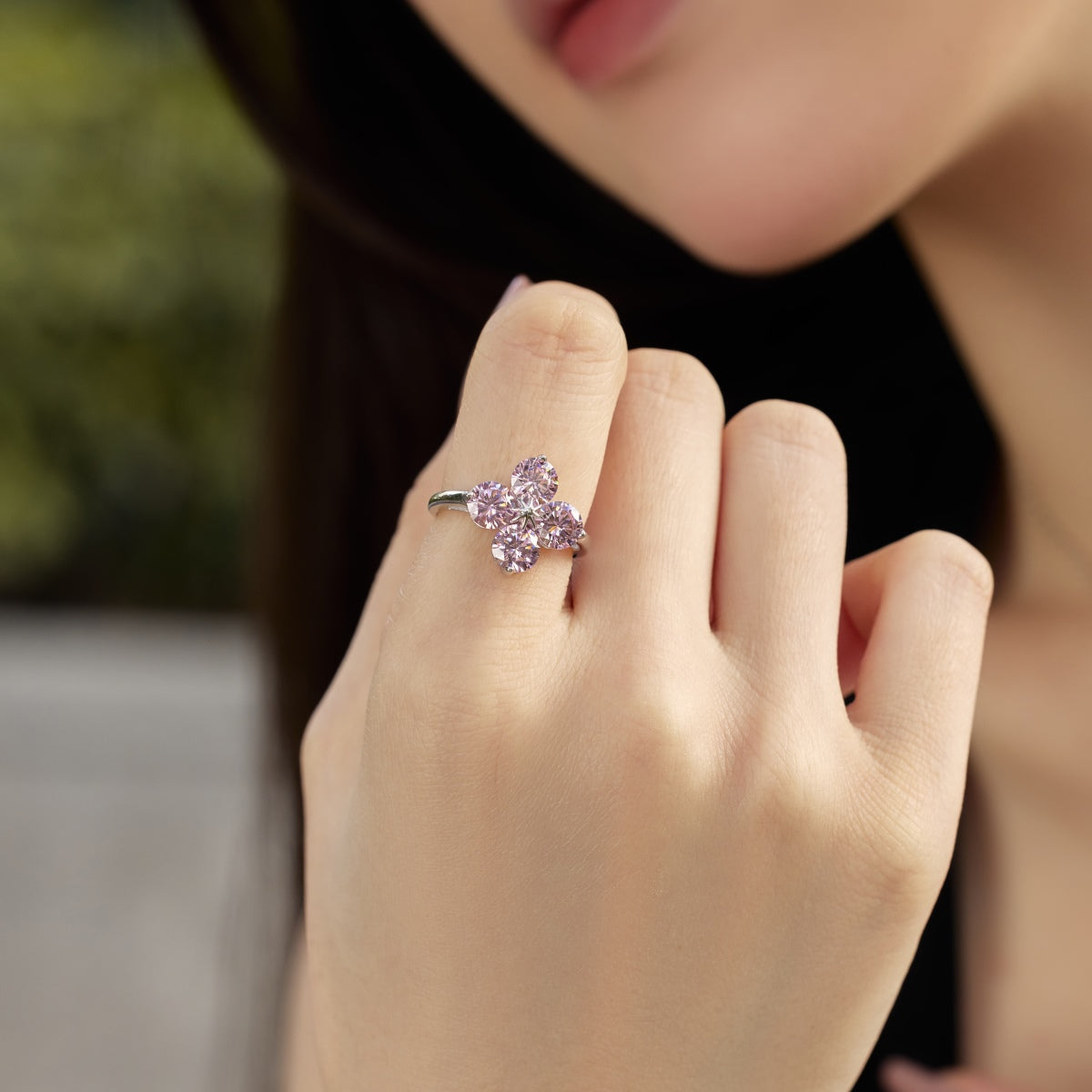 Pomuse Four-Leaf Clover Eight-Pointed Star Ring