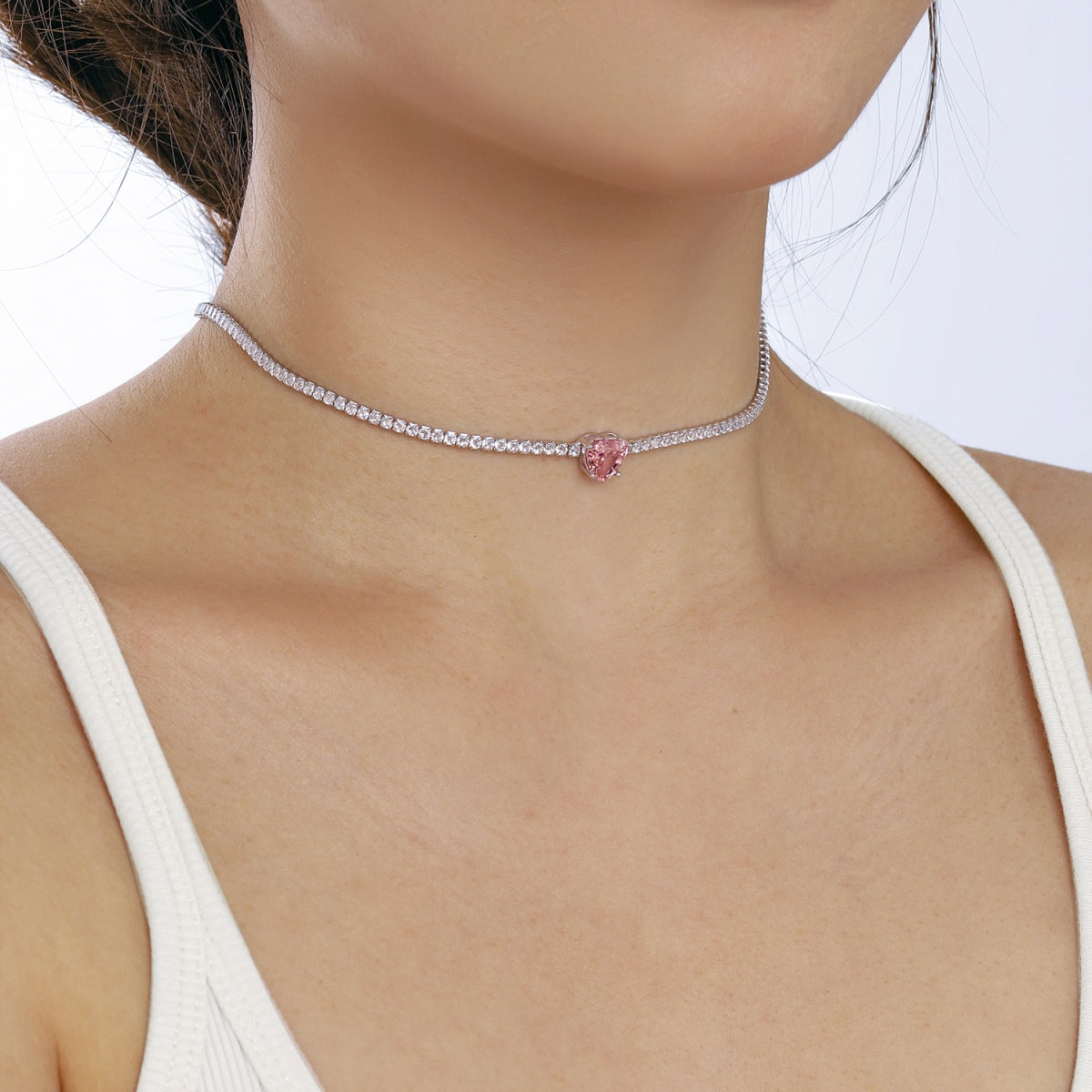 Pomuse 2.0 Carat Sparkling Tennis Heart Cut Necklace
