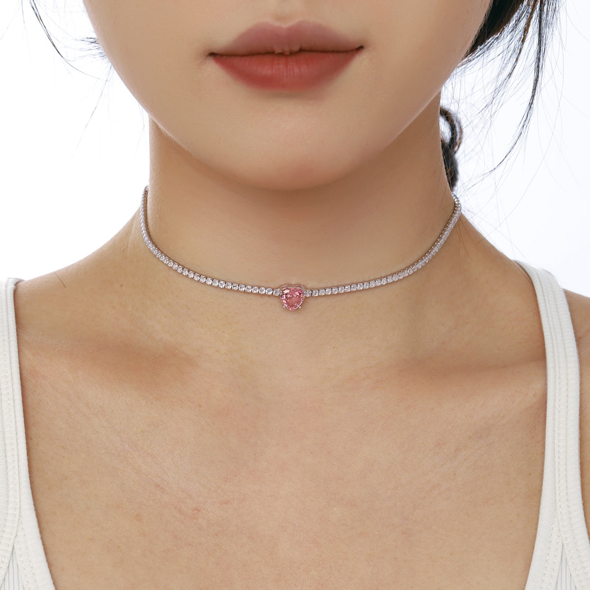 Pomuse 2.0 Carat Sparkling Tennis Heart Cut Necklace