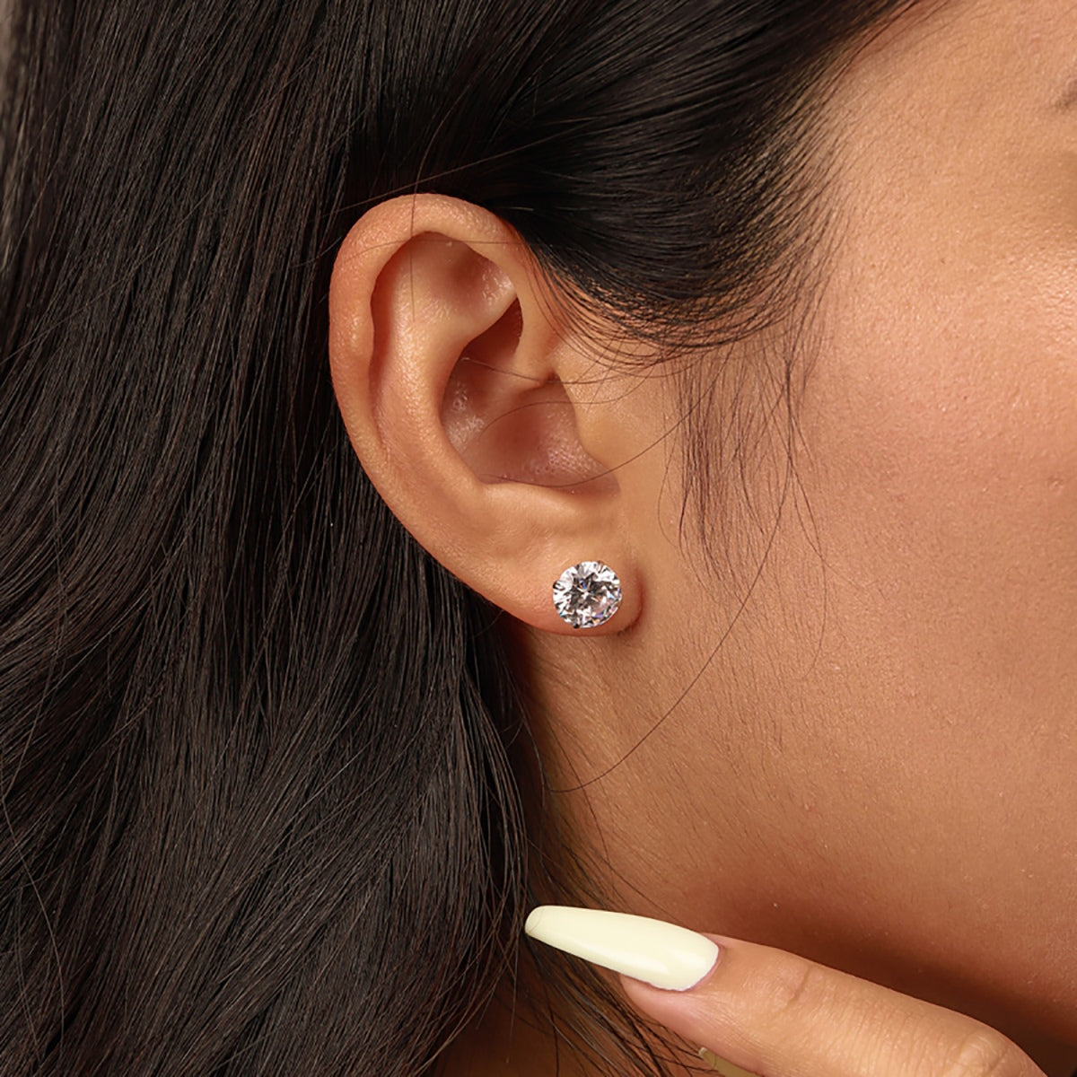 Pomuse Stylish Shiny Round Center Stone Stud Earrings