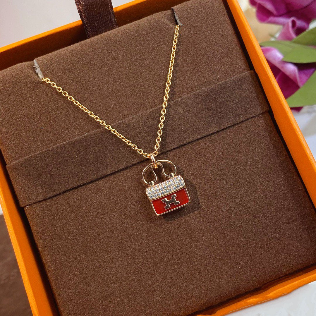 Pomuse CONSTANCE RED PEDANT PINK GOLD NECKLACE