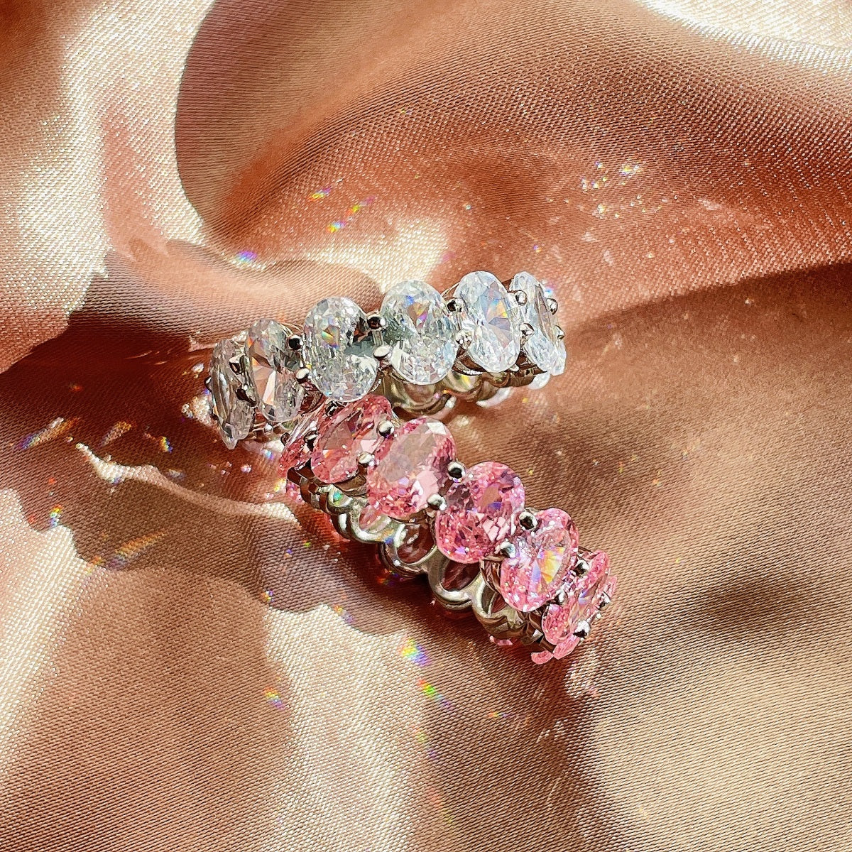 Pomuse Dainty Elongated Cushion Cut Tennis Ring