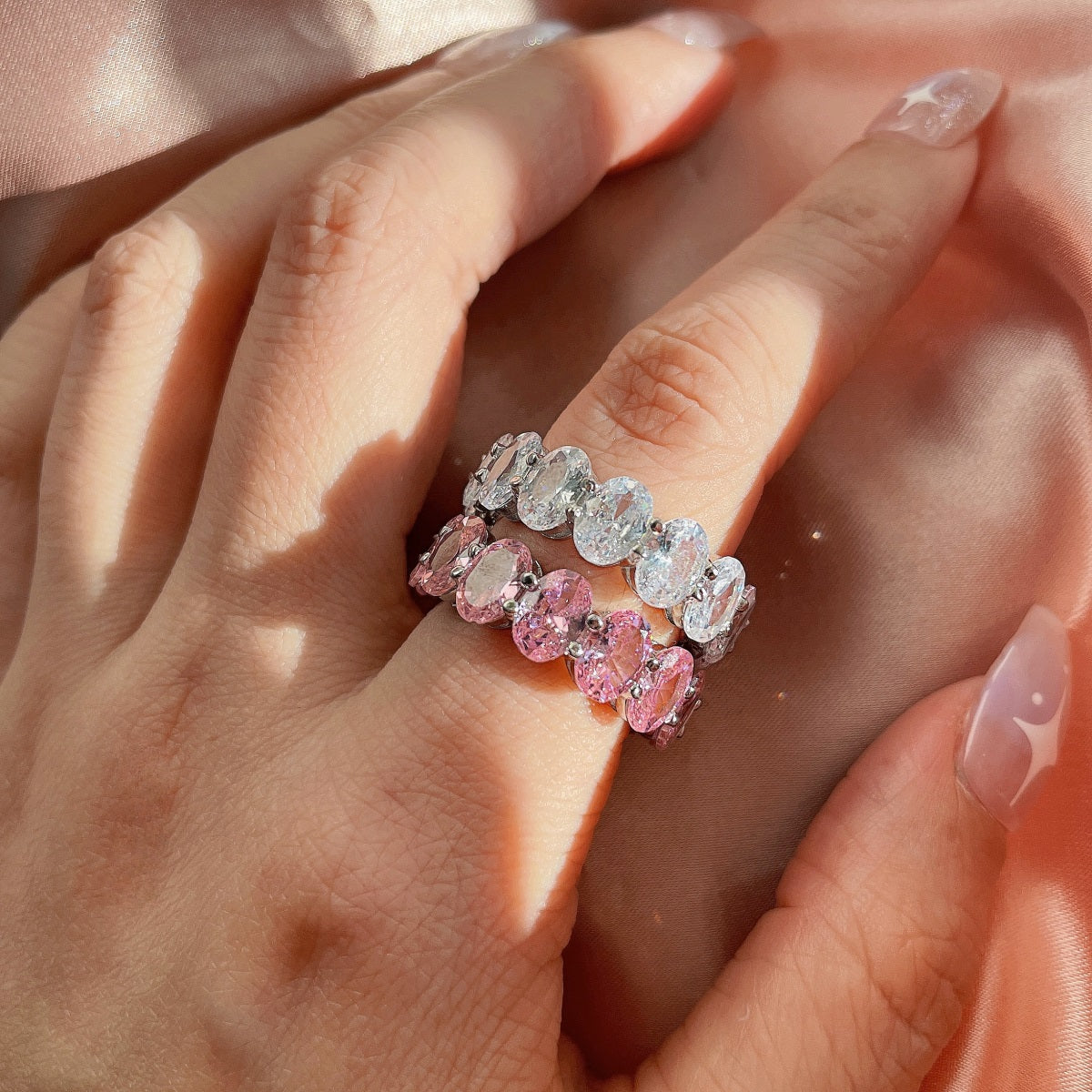 Pomuse Dainty Elongated Cushion Cut Tennis Ring