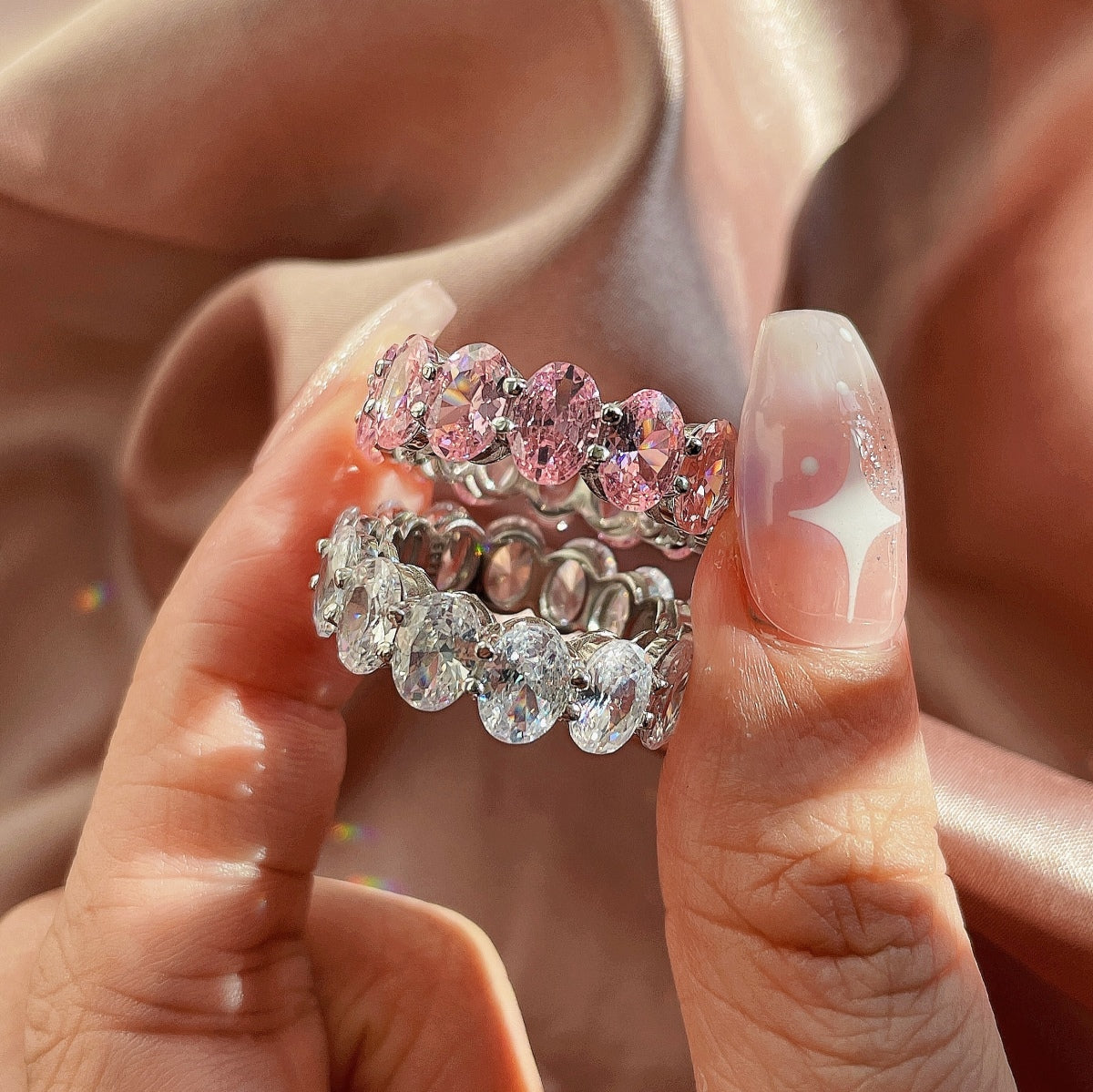 Pomuse Dainty Elongated Cushion Cut Tennis Ring