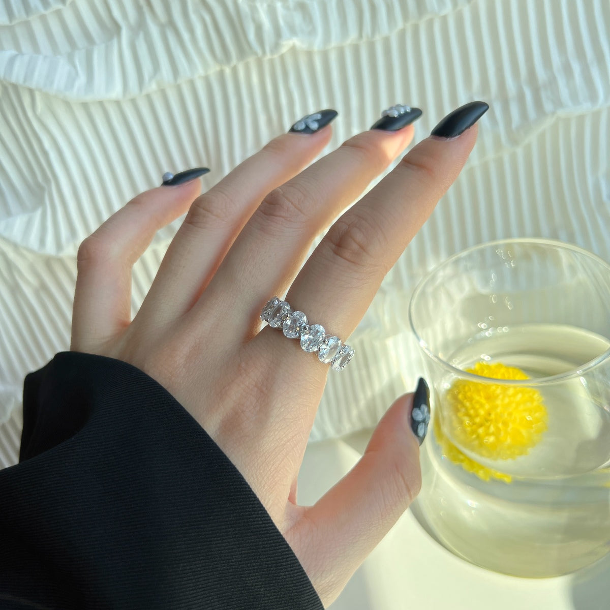 Pomuse Dainty Elongated Cushion Cut Tennis Ring