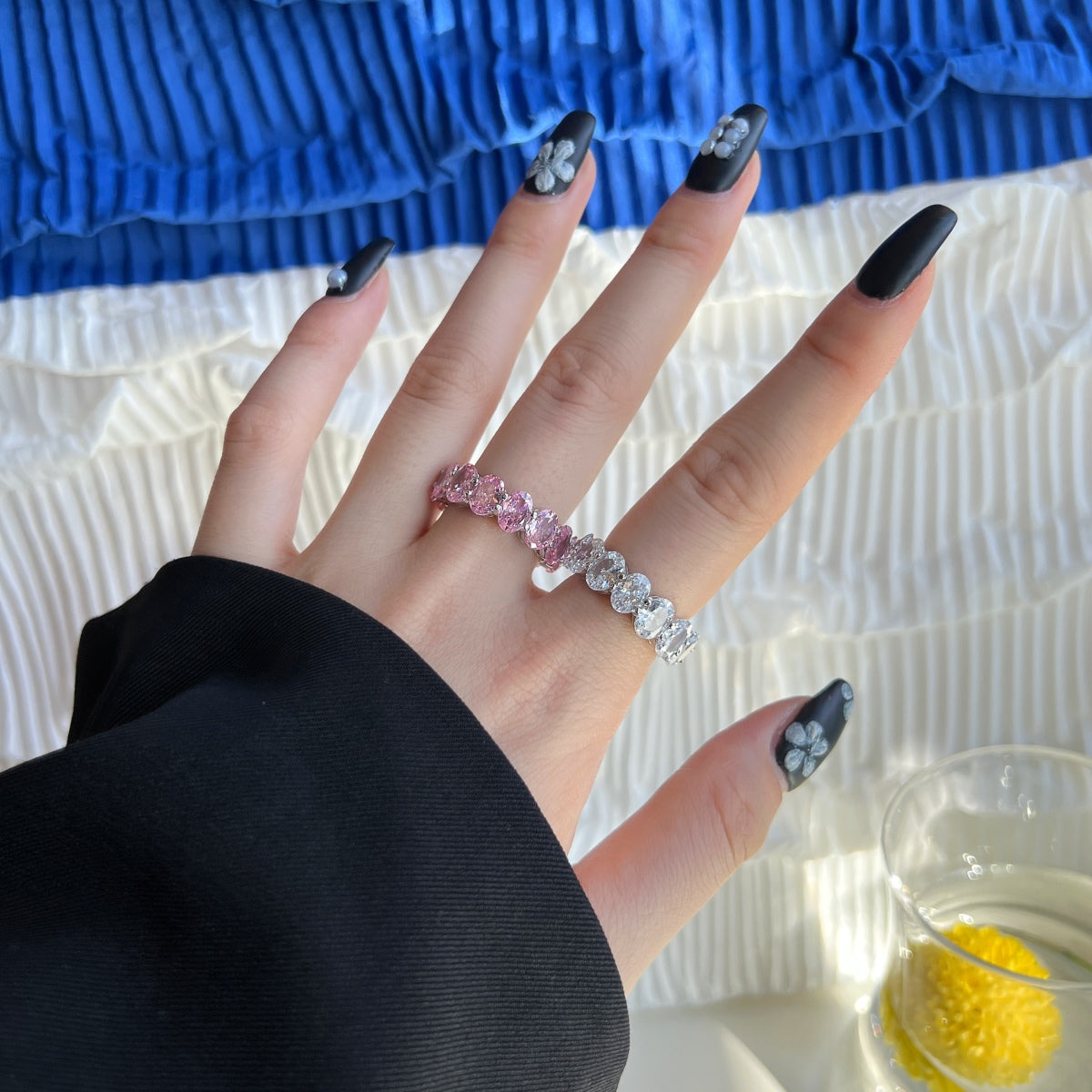 Pomuse Dainty Elongated Cushion Cut Tennis Ring