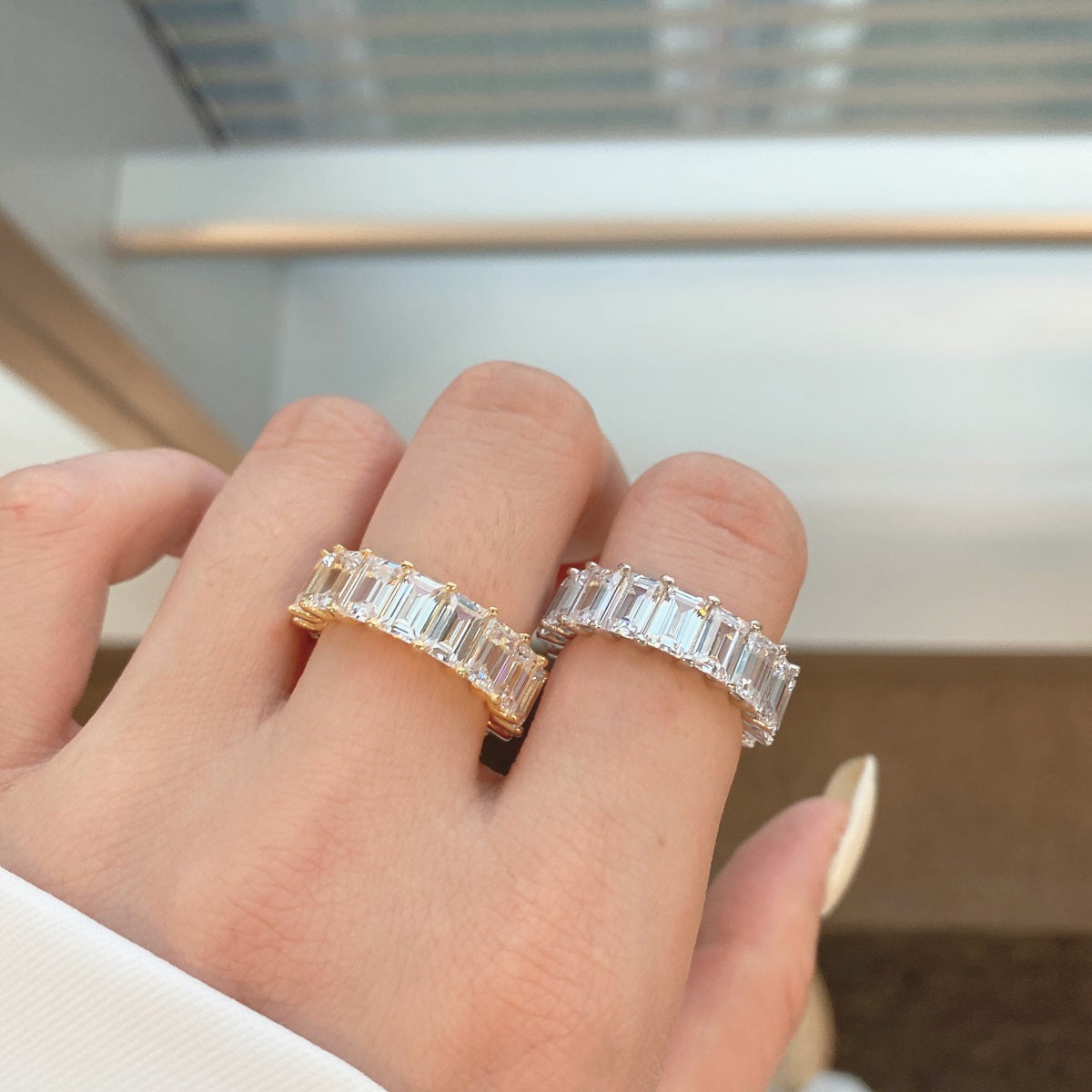 Pomuse 0.75 Carat Elegant Emerald Cut Tennis Ring