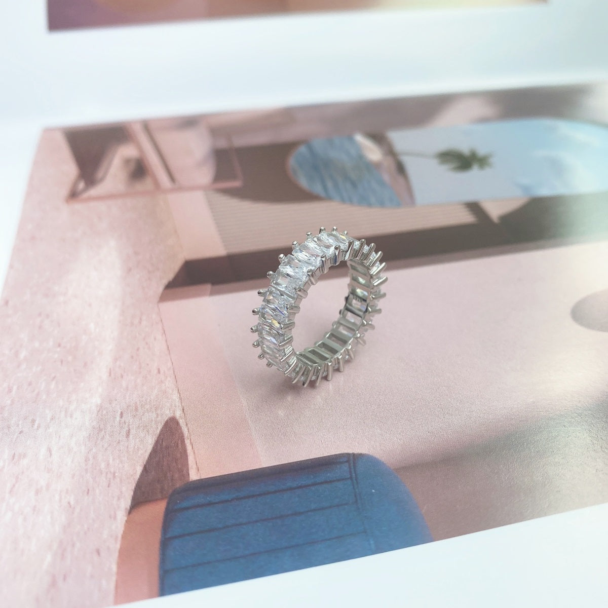 Pomuse Unique Colorful Radiant Cut RIng