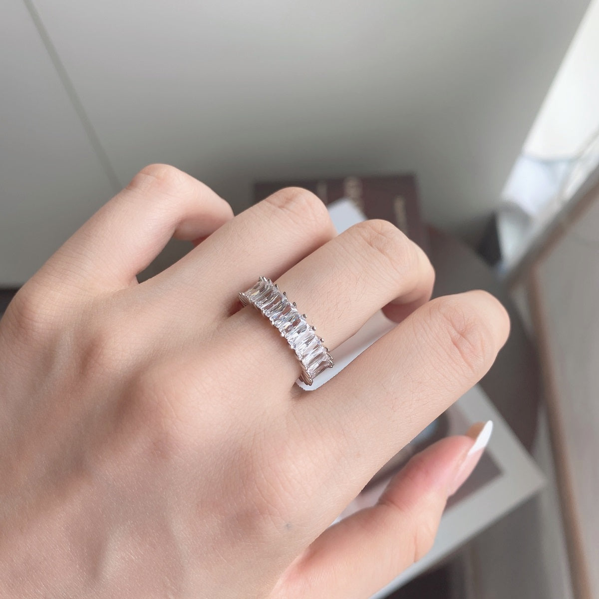 Pomuse Unique Colorful Radiant Cut RIng