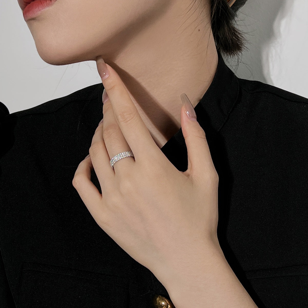 Pomuse Dainty Round Cut Tennis Ring