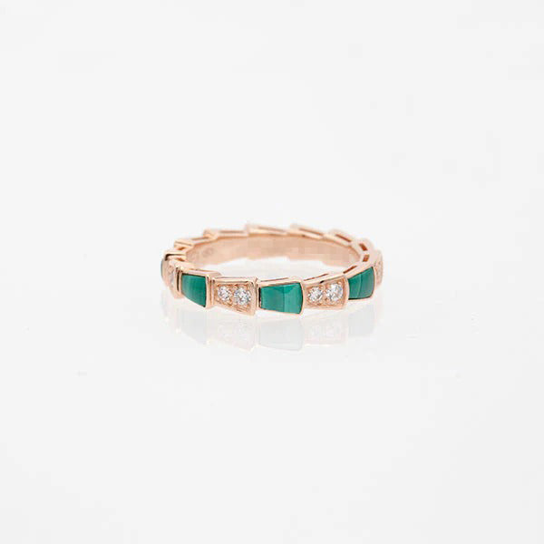 Pomuse SERPENTI RING PINK GOLD MALACHITE DIAMOND 3MM