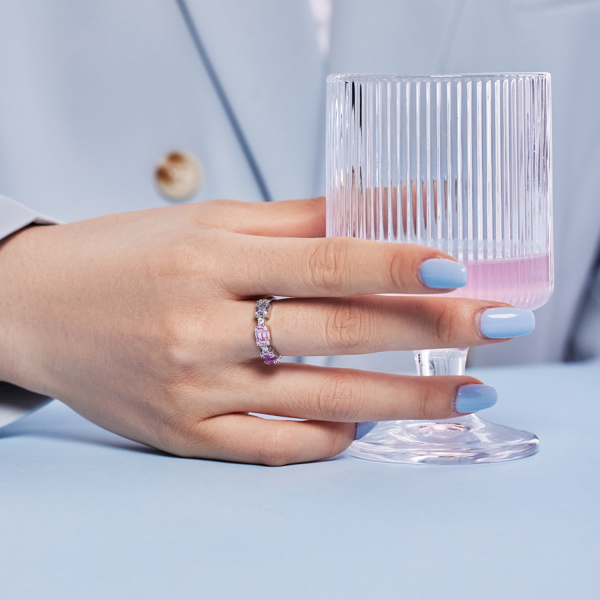 Pomuse Unique Colorful Emerald Cut Party Ring