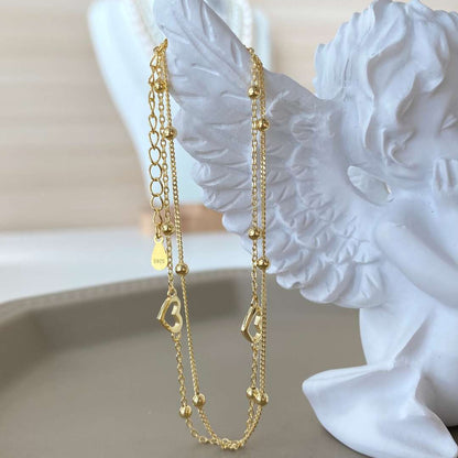 Pomuse Dainty Double Layer Love Heart Bracelet