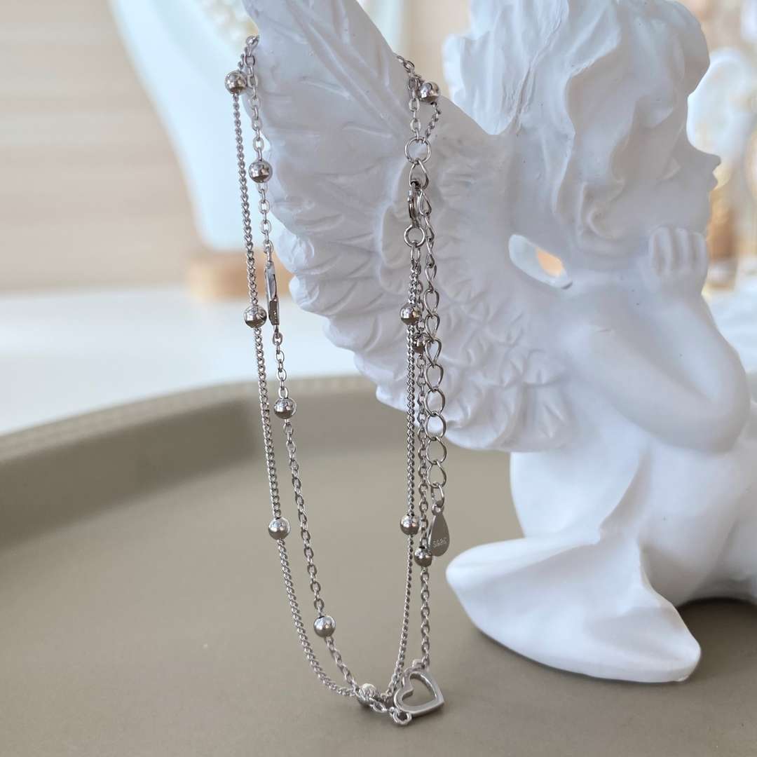 Pomuse Dainty Double Layer Love Heart Bracelet