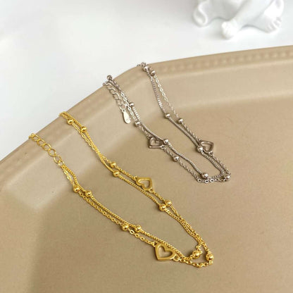 Pomuse Dainty Double Layer Love Heart Bracelet