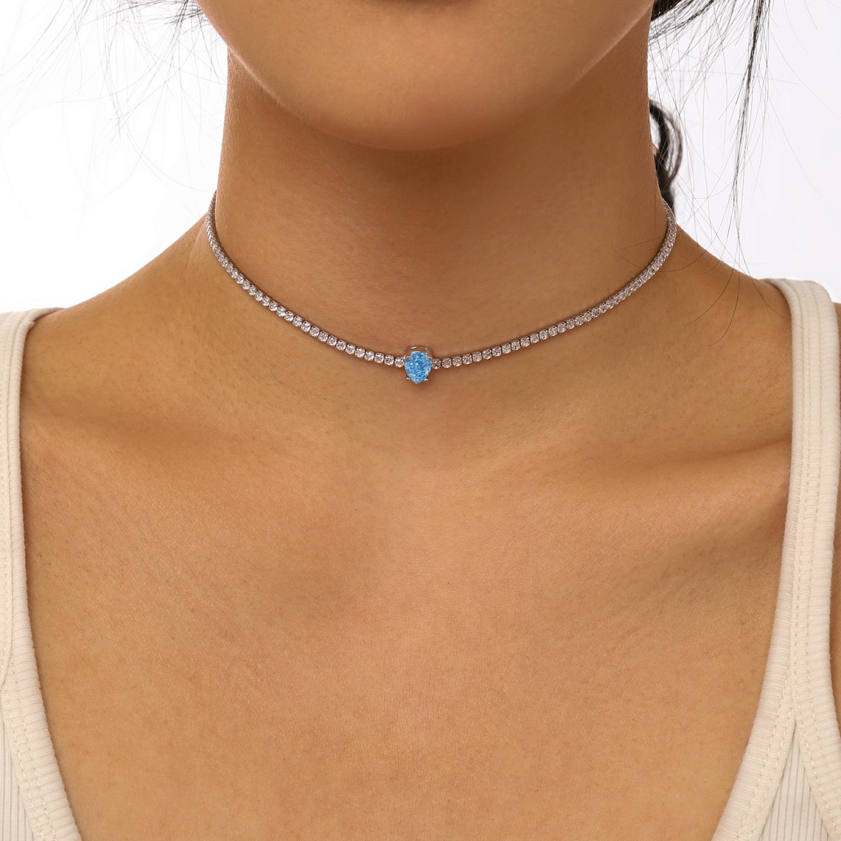 Pomuse 1.0 carat Unique Pear Cut Tennis Necklace