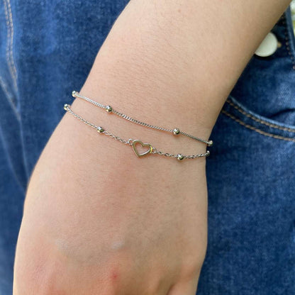 Pomuse Dainty Double Layer Love Heart Bracelet