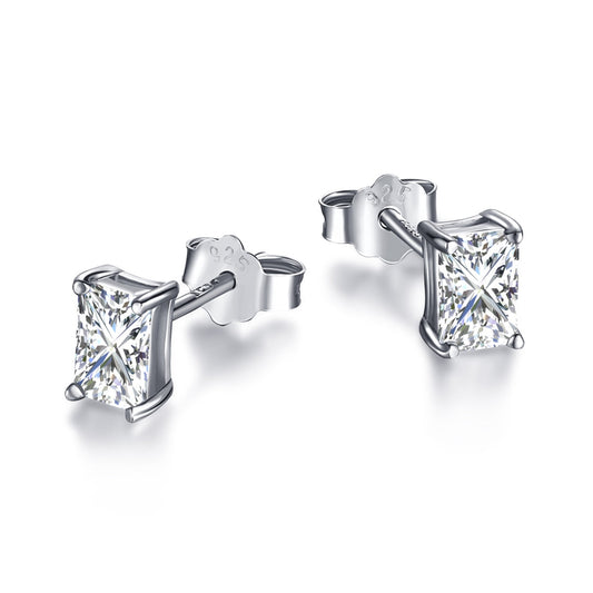 Pomuse Stylish Shiny Rectangular Center Stone Stud Earrings