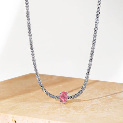 Pomuse 1.0 carat Unique Pear Cut Tennis Necklace